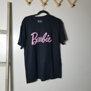 NWT BARBIE WOMEN'S BLACK TEE WITH PINK BARBIE LOGO SIZE LARGE